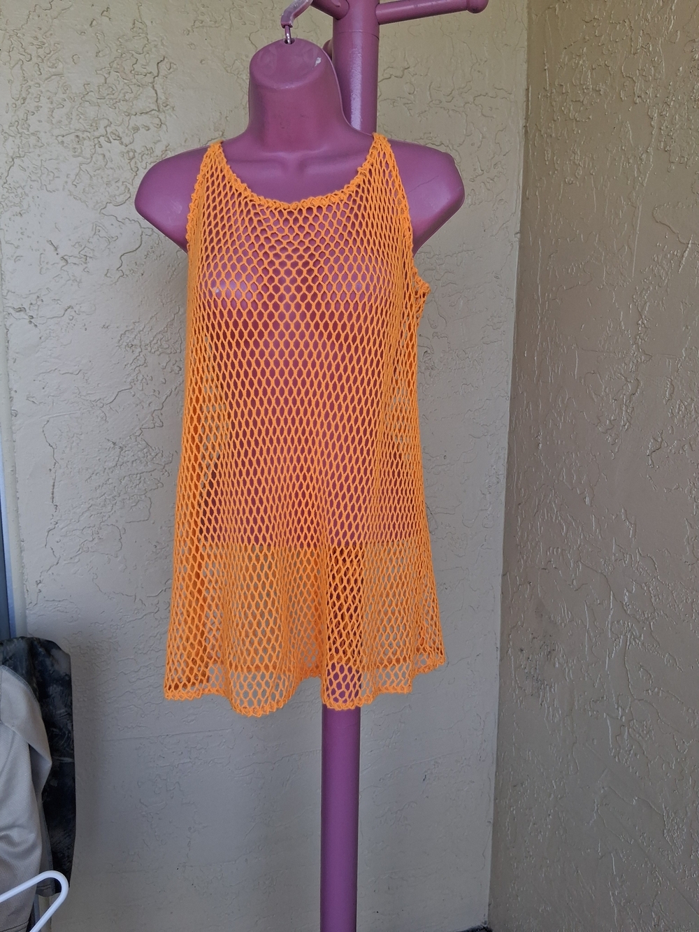 Wild Fable Neon Orange Fishnet Tank Top